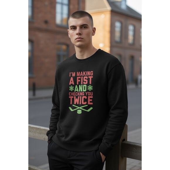 Festive Ugly Holiday Hockey Black Crewneck Pullover Sweater Unisex size 2XL - Picture 7 of 7